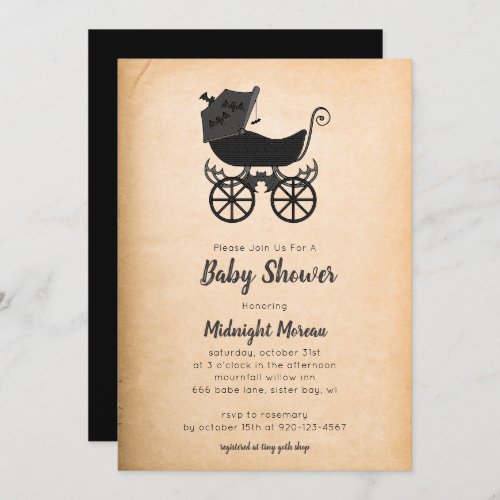 Gothic Vintage Stroller Bat Baby Shower Invitation