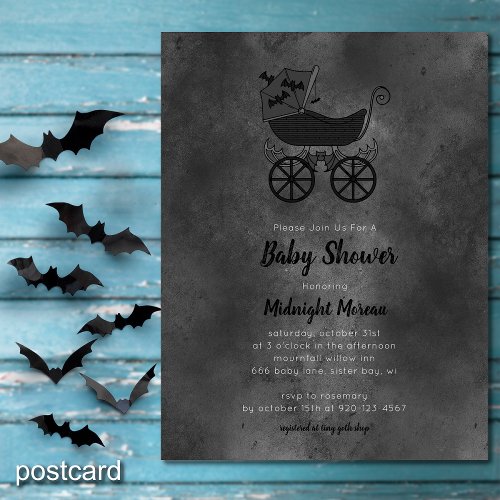 Gothic Vintage Stroller Bat Baby Shower Postcard