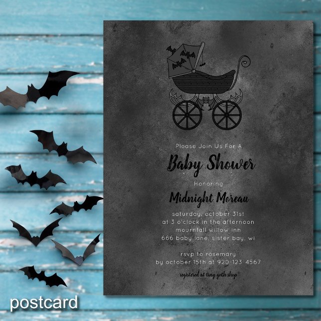 Gothic Vintage Stroller Bat Baby Shower Postcard (Creator Uploaded)