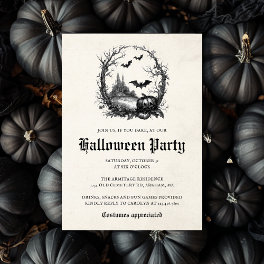 Gothic Vintage Style Illustration Halloween Party Invitation