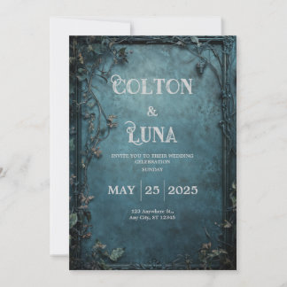 Gothic Vintage Teal Frame Ivy Forest Wedding Invitation