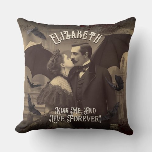 Gothic Vintage Victorian Dracula Kiss Halloween Throw Pillow