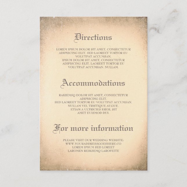 Gothic Vintage Wedding Details - Information Enclosure Card (Front)