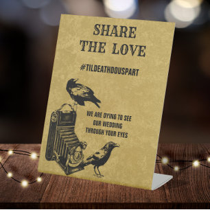 Gothic Vintage Wedding Hashtag Share the Love Pedestal Sign