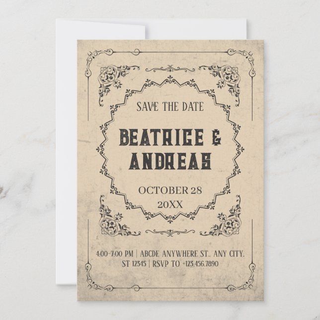 Gothic Vintage Wedding  Save The Date (Front)