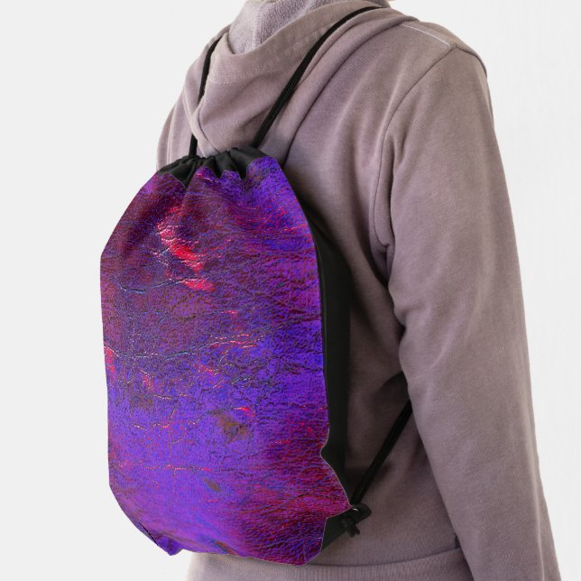 Gothic violet to red  enlarged leather stained     drawstring bag (Insitu)