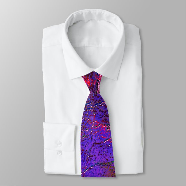 Gothic violet to red  enlarged leather stained     neck tie (Tied)
