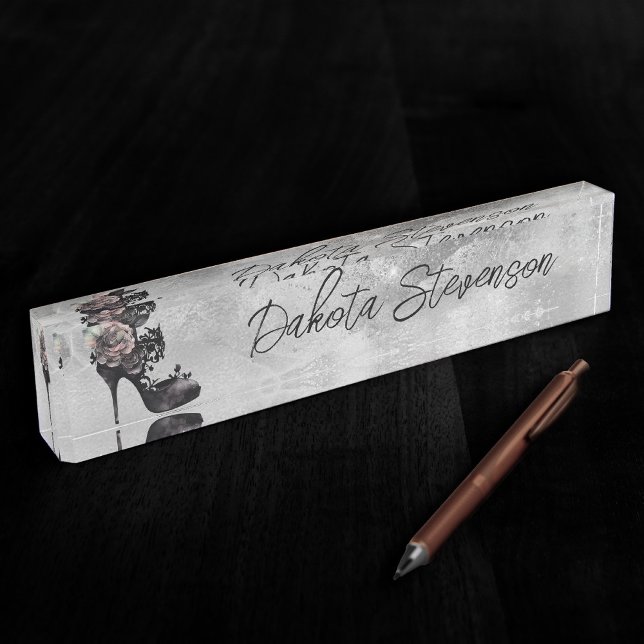 Gothic Vogue | Muted Pastel Rose Fashion Stiletto Desk Name Plate (Creator Uploaded)