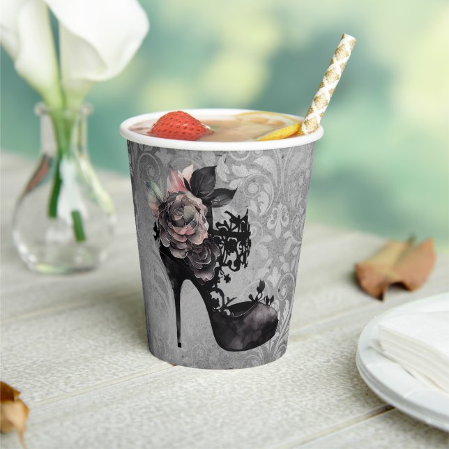Gothic Vogue | Muted Pastel Rose Fashion Stiletto Paper Cups (Insitu)