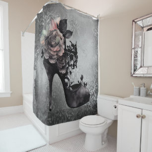 Gothic Vogue Muted Pastel Rose Fashion Stiletto Shower Curtain