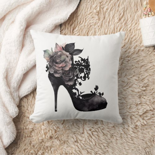 Gothic Vogue  Muted Pastel Rose Fashion Stiletto Throw Pillow
