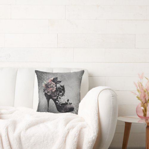 Gothic Vogue  Muted Pastel Rose Fashion Stiletto Throw Pillow