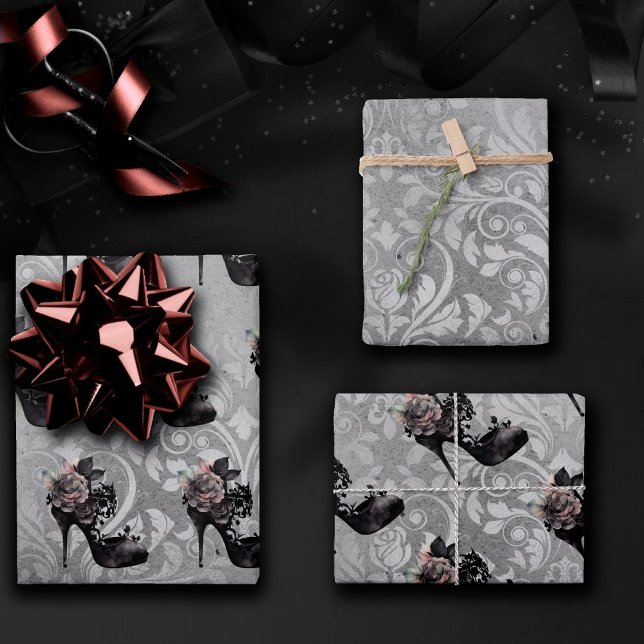 Gothic Vogue | Muted Pastel Rose Fashion Stiletto Wrapping Paper Sheets (Creator Uploaded)