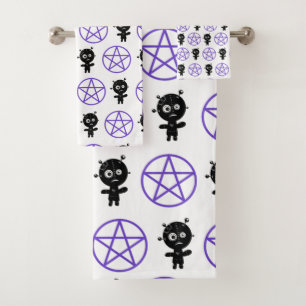 Gothic Voodoo Doll and Pentagram Bath Towel Set