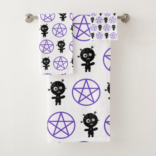 Gothic Voodoo Doll and Pentagram Bath Towel Set