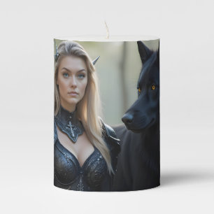 Gothic Warrior Helena Chevalier and Black Wolf Pillar Candle