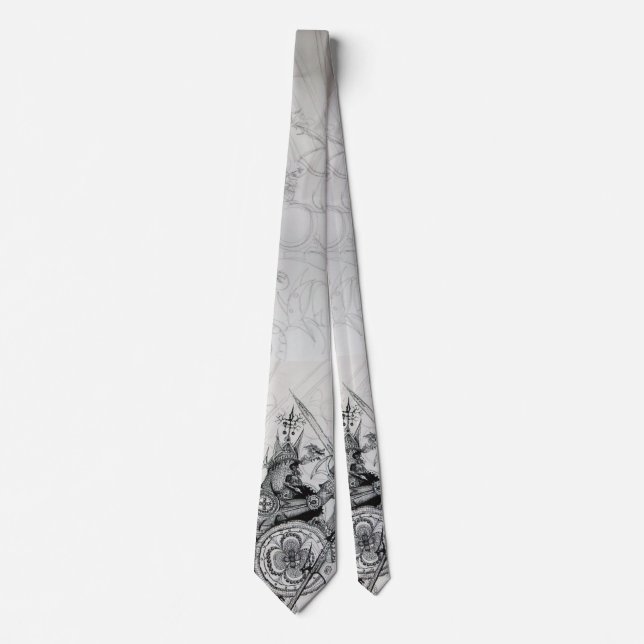 GOTHIC WARRIORS,Barbarian Knights Black White Neck Tie (Front)