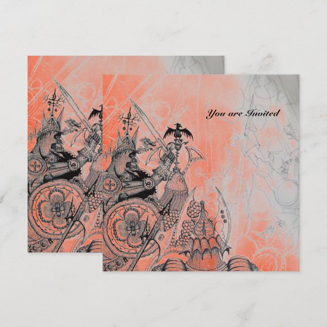 GOTHIC WARRIORS ,black and white ,red silver paper Invitation (Front/Back)