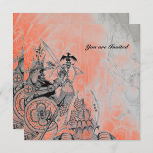 GOTHIC WARRIORS ,black and white ,red silver paper Invitation