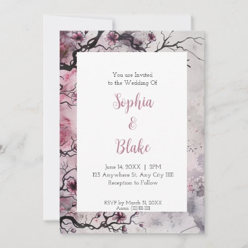 Gothic Watercolor Bare Branches Alt Wedding Invitation