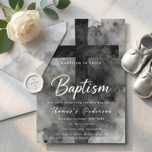 Gothic Watercolor Black Cross Holy Baptism Chris Invitation