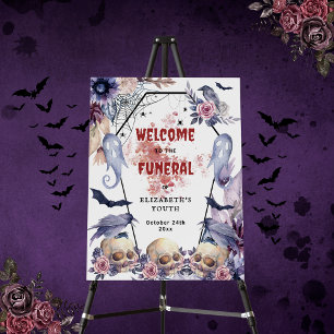 Gothic Watercolor Coffin Skull Raven Party Welcome Foam Board