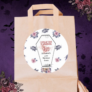 Gothic Watercolor Coffin Skull Raven Rose Birthday Classic Round Sticker