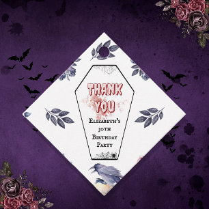 Gothic Watercolor Coffin Skull Raven Rose Birthday Favor Tags