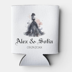 Gothic watercolor floral black wedding can cooler