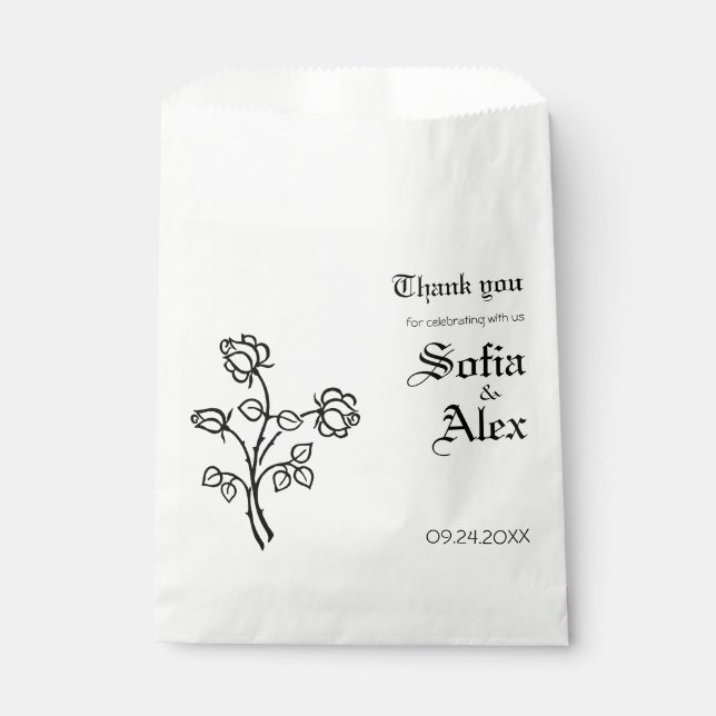 Gothic watercolor floral black wedding  favor bag (Front)