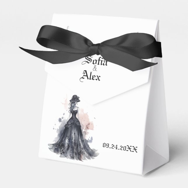 Gothic watercolor floral black wedding  favor boxes (Front Side)