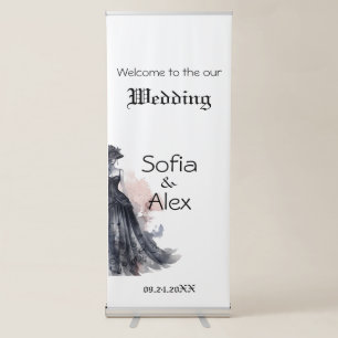 Gothic watercolor floral black wedding retractable banner