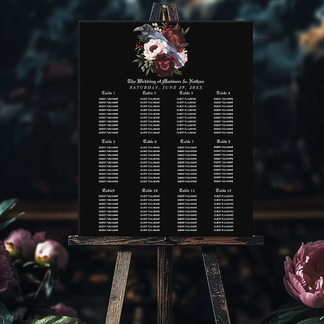 Gothic Watercolor Raven Wedding Seating Chart (Creator Uploaded)