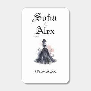 Gothic watercolor roses black dress wedding matchboxes