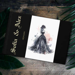 Gothic watercolor roses black wedding foil guest book