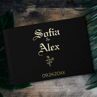 Gothic watercolor roses black wedding foil guest book