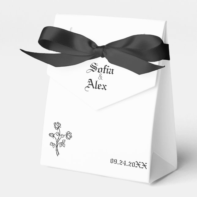 Gothic watercolor roses black  whitewedding  favor boxes (Front Side)