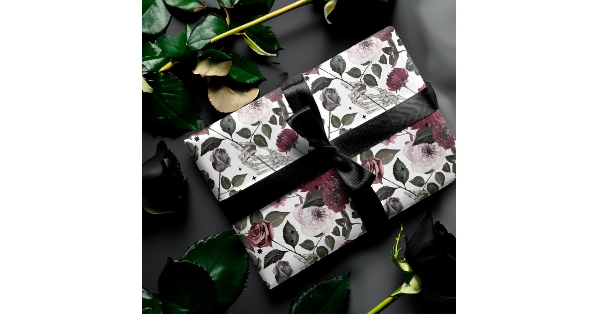 Gothic Watercolor Roses & Flowers Pattern Wrapping Paper Sheets | Zazzle