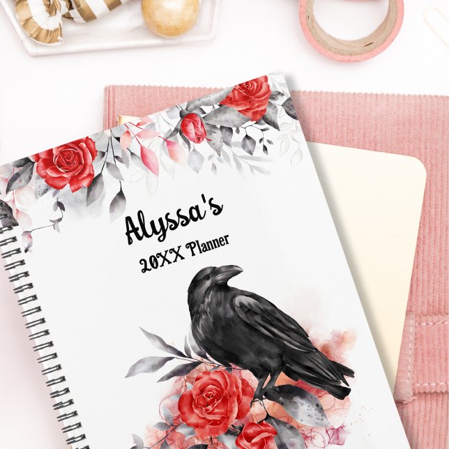 Gothic Watercolor Roses Raven Monogram Calendars Planner (Creator Uploaded)