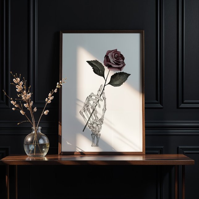 Gothic Watercolor Skeleton Hand Holding Rose Poster (Gothic Watercolor Skeleton Hand Holding Rose Poster)