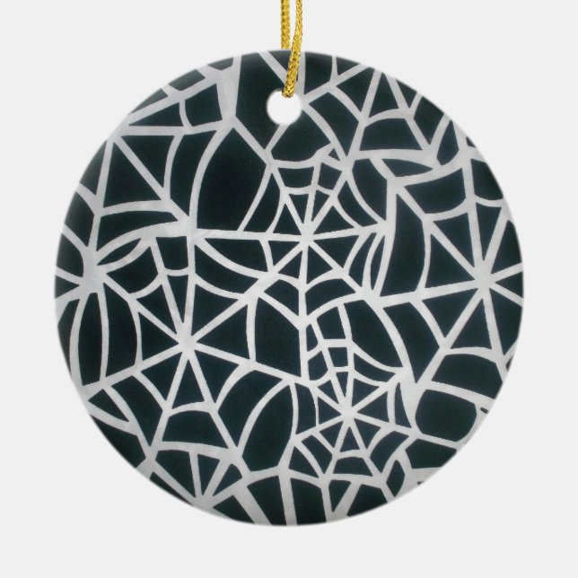 Gothic Web Velocity Bold Black and White Designer  Ceramic Ornament (Front)