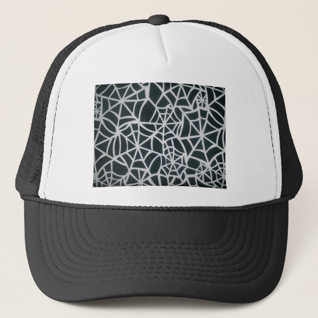 Gothic Web Velocity Bold Black and White Spider We Trucker Hat (Front)