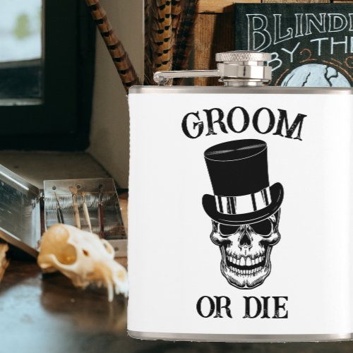 Gothic Wedding Bachelor Party Groom Custom Skull  Flask