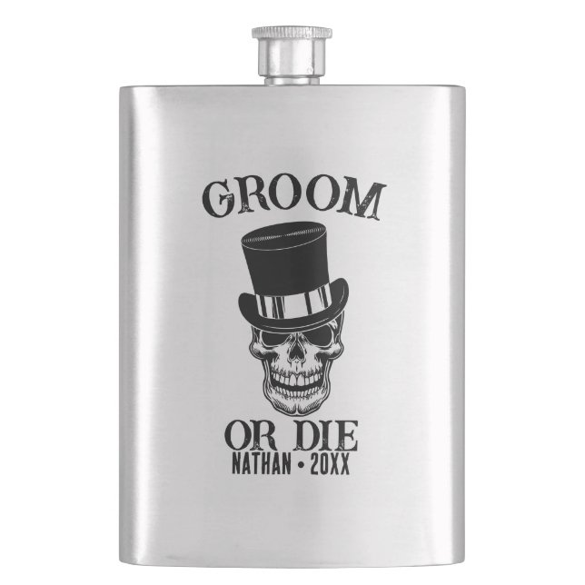 Gothic Wedding Bachelor Party Groom Custom Skull Flask (Front)