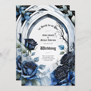 Gothic Wedding Black Blue Roses Arch Alternative Invitation