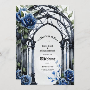 Gothic Wedding Black Blue Roses Arch Alternative Invitation