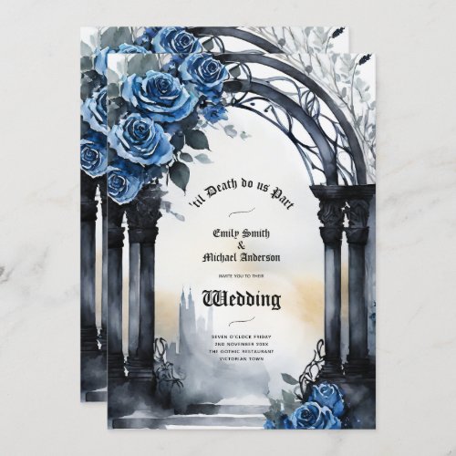 Gothic Wedding Black Blue Roses Arch Alternative Invitation