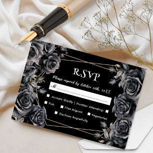 Gothic Wedding Black Dark Floral RSVP Cards