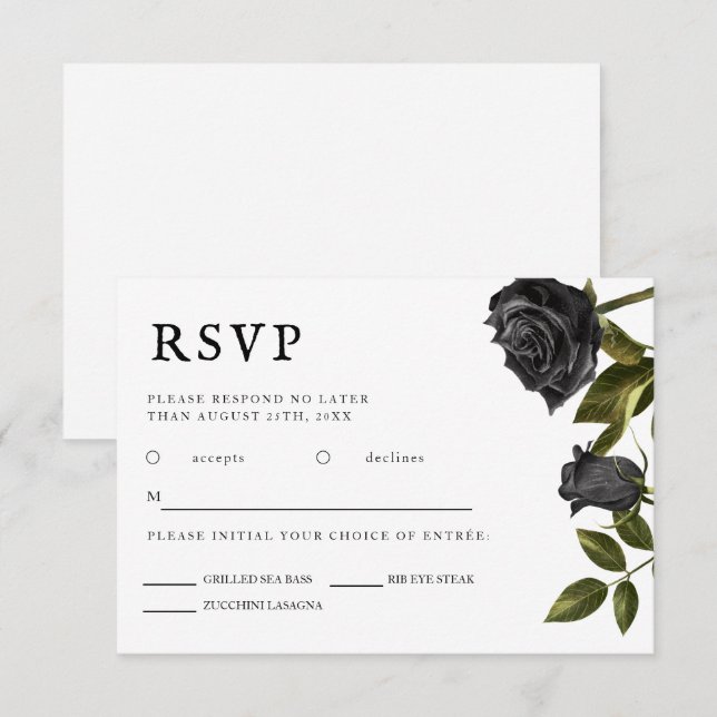 Gothic Wedding Black Rose Meal Choice  RSVP Card (Front/Back)