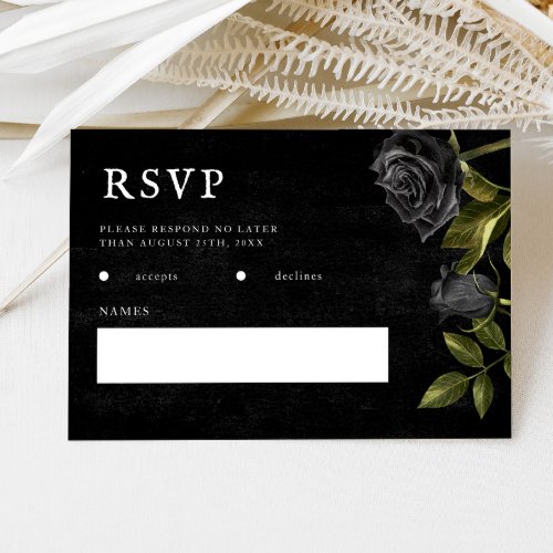 Gothic Wedding Black Roses RSVP Card